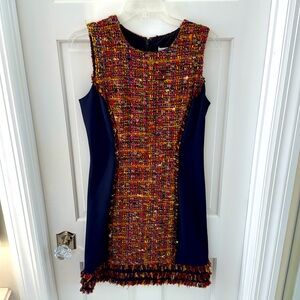 Diane Von Furstenberg navy dress with tweed panel, size 6